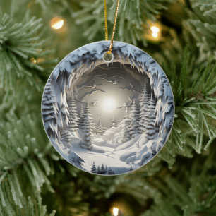 3D Style Winter Night Christmas Holiday Ceramic Tree Decoration