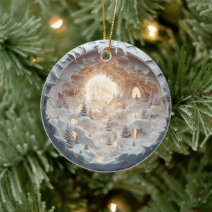 3D Style Winter Snow Cave Christmas Holiday Ceramic Tree Decoration