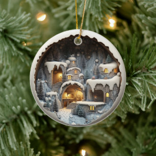 3D Style Winter Snowy Night Christmas Holiday Ceramic Tree Decoration