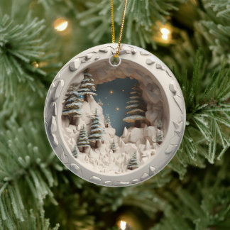 3D Style Winter Trees & Stars Christmas Holiday Ceramic Tree Decoration