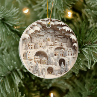 3D Style Winter Village Christmas Holiday Ceramic Tree Decoration