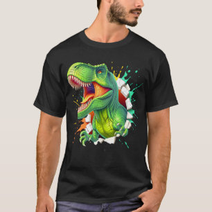 3D T-Rex Dinosaur Wall Smash Boys Kids T-Shirt