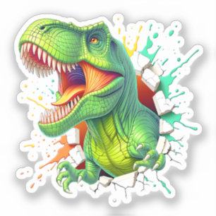 3D T-Rex Dinosaur Wall Smash Boys Kids T-Shirt