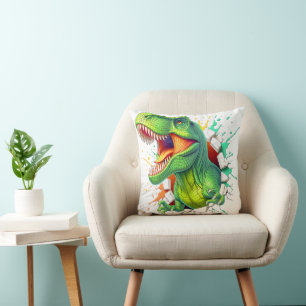 3D T-Rex Dinosaur Wall Smash Boys Kids T-Shirt Cushion