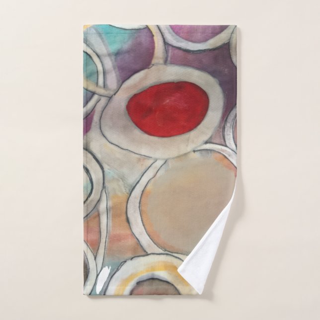 3D Tan and Burgundy Modern Pattern Hand Towel (Hand Towel)