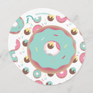 3D Teal and Pink Doughnut Sprinkle Mix Round Invitation