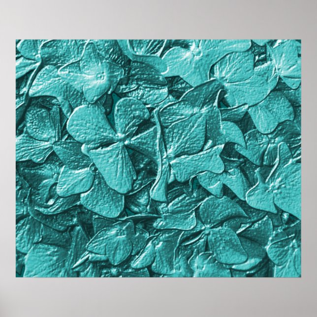 3D Teal Hydrangea Poster Print Floral Art (Front)