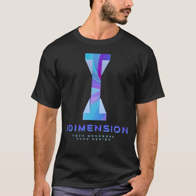 3D Tech Letter I Modern Monogram Stylish T-Shirt (Front)