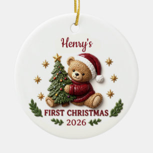 3D Teddy Bear Baby 1st Christmas Tree Ceramic Tree Decoration