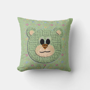 3D Teddy Bear Checks and Florals Cushion