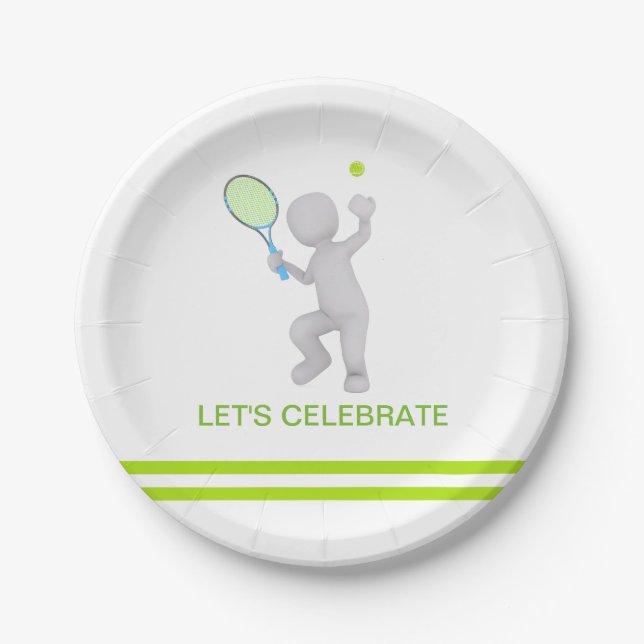 3D Tennis Player Tennis Racket Ball Personalised Paper Plate (Front)