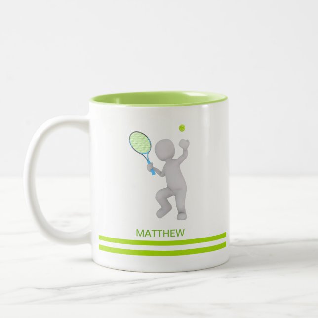 3D Tennis Player Tennis Racket Ball Personalised Two-Tone Coffee Mug (Left)