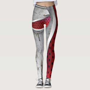 3D textured red and grey leggings