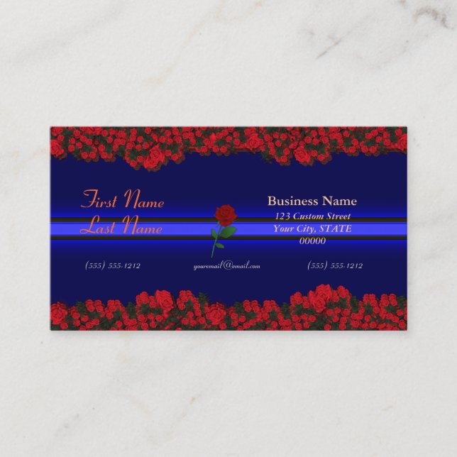 3D Thin Blue Line- Three Dimensional Roses Bouquet Business Card (Front)