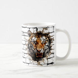 3D Tiger Wall Break Art – Realistic Safari Coffee Mug
