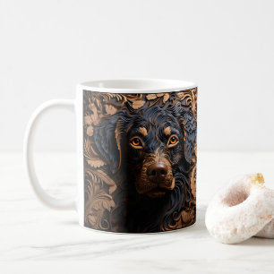3D Tooled Leather Look Printed Black Lab Dog Coffee Mug