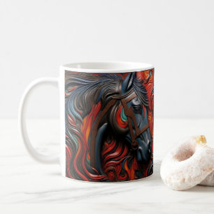 3D Tooled Leather Look Printed Black Western Horse Coffee Mug