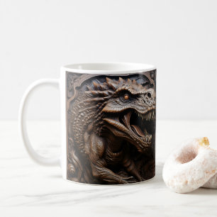 3D Tooled Leather Look Printed Dinosaur TRex Coffee Mug