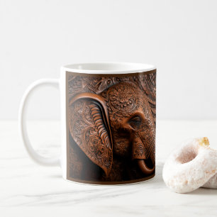 3D Tooled Leather Look Printed Elephant Coffee Mug