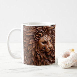 3D Tooled Leather Look Printed Lion Safari Coffee Mug