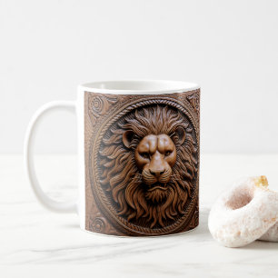 3D Tooled Leather Look Printed Lion Safari Coffee Mug
