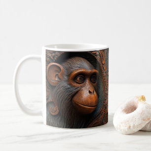 3D Tooled Leather Look Printed Monkey, Ape Chimp Coffee Mug