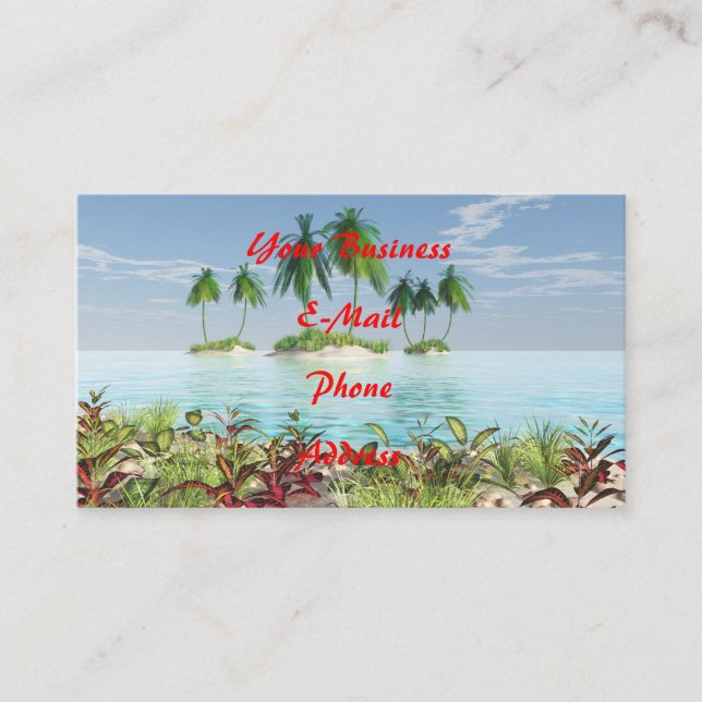 3D Tropical Sandy Beach Palm Tree Islands Business Card (Front)