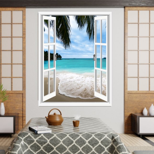 3D Tropical Sea And Beach Window View Poster (Creator Uploaded)