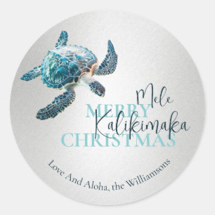 3D Turtle Mele Kalikimaka   Custom  Classic Round Sticker
