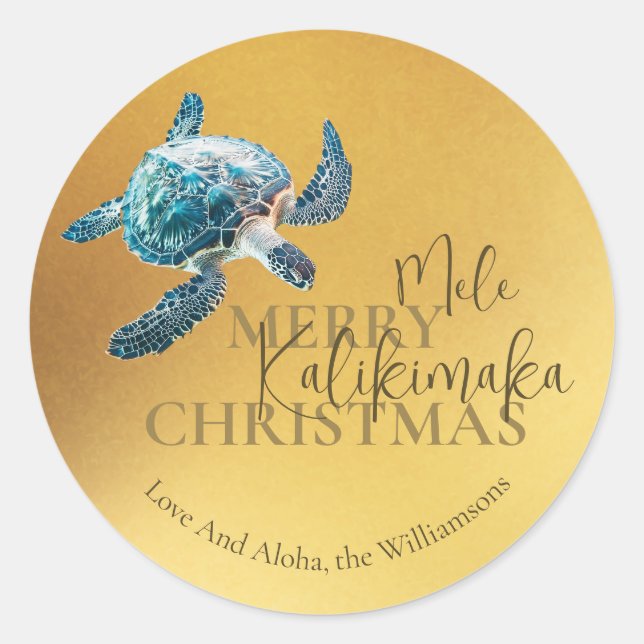 3D Turtle Mele Kalikimaka | Custom  Classic Round Sticker (Front)