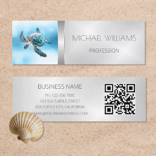 3D Turtle QR Code Beach Style Mini Business Card