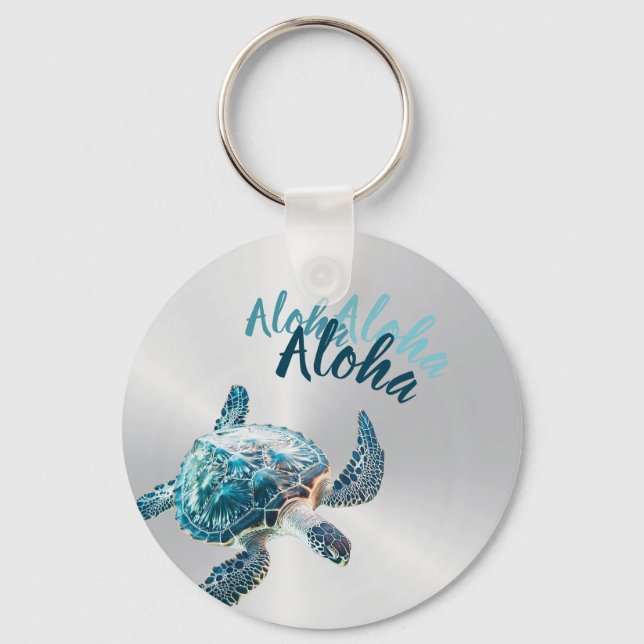 3D Turtle Silver Aloha Key Ring (Front)