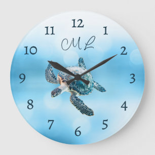 3D Turtle Silver Monogram Large Clock