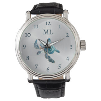 3D Turtle Silver Monogram Watch