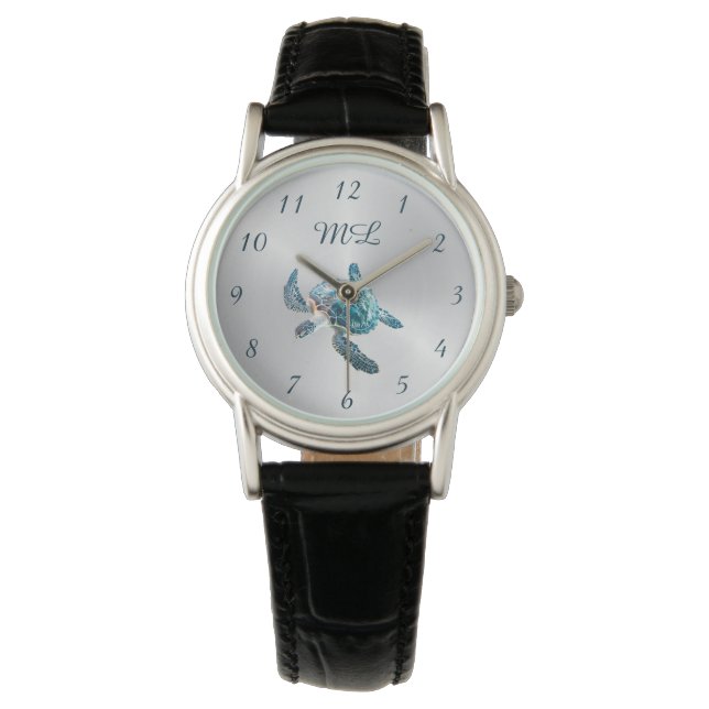 3D Turtle Silver Monogram Watch (Front)