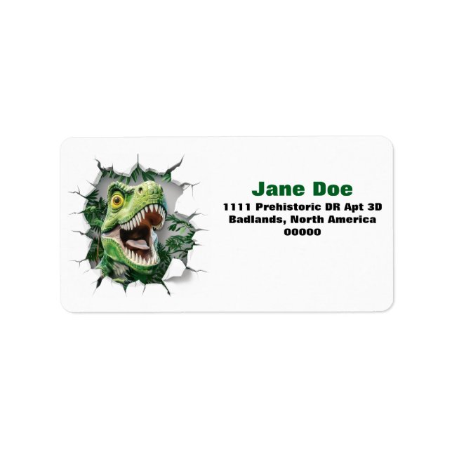 3D Tyrannosaurus Rex Dinosaur Return Adress Labels (Front)