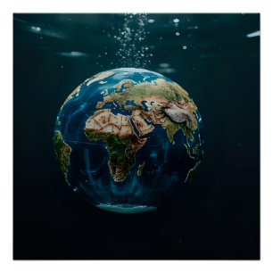 3D Underwater Globe Art – Submerged Earth  Poster