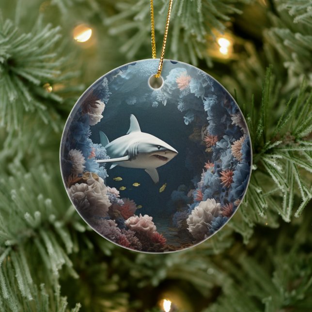 3D Underwater Shark Christmas Ceramic Tree Decoration (Tree)