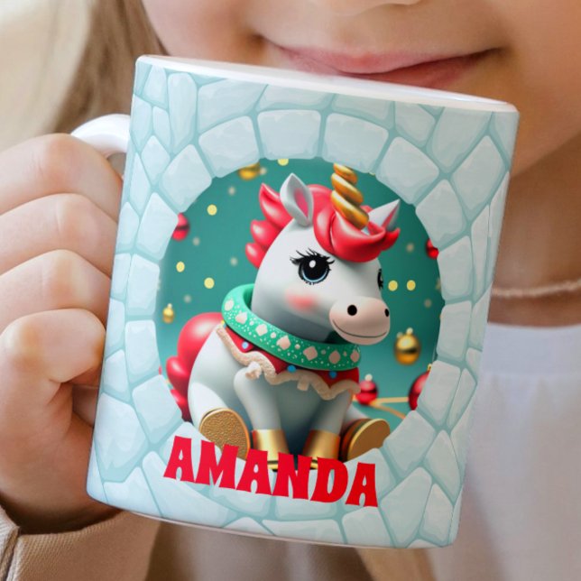 3D Unicorn Christmas Custom Kids Hot Chocolate  Coffee Mug (Creator Uploaded)
