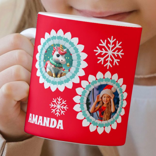 3D Unicorn Christmas Personalised Kids Photo Coffee Mug (Creator Uploaded)