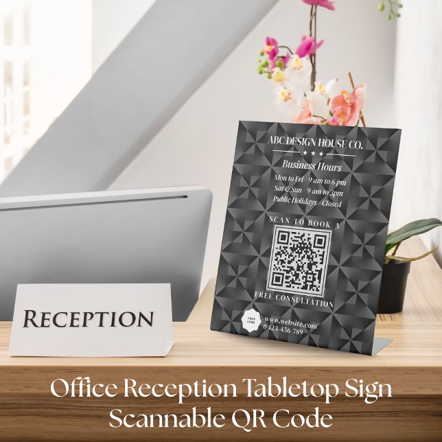  3D Urban Black Gradient Business Logo QR Code  Pedestal Sign (Creator Uploaded)