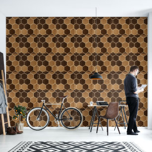 3D ustic Wood Hexagon Panels Wallpaper