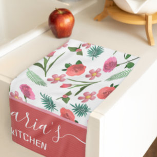 3D Vintage Nature Art Red Pink bloom accent  Tea Towel