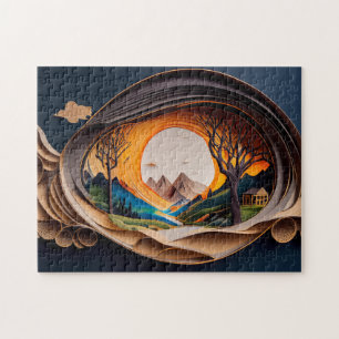3D Visual Mountains Art Autostereoscopy Paper Art Jigsaw Puzzle