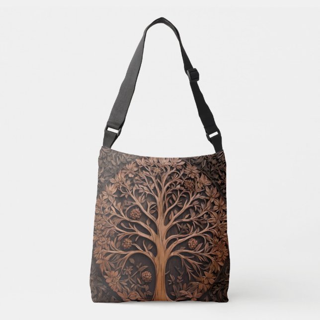 3D Warah Tree Wood Print, Crossbody Bag (Front)