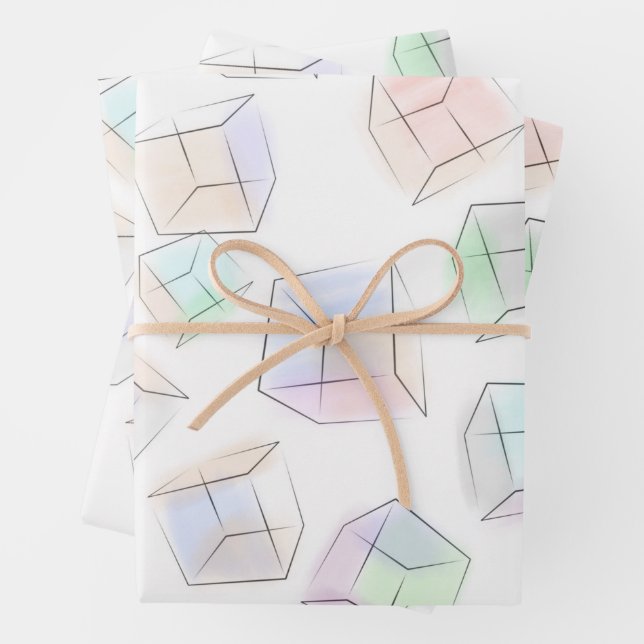 3D Watercolor Cube Wrapping Paper Modern Abstract (In situ)