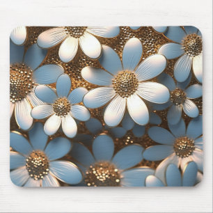 3D White and Gold Daisy Mouse Mat