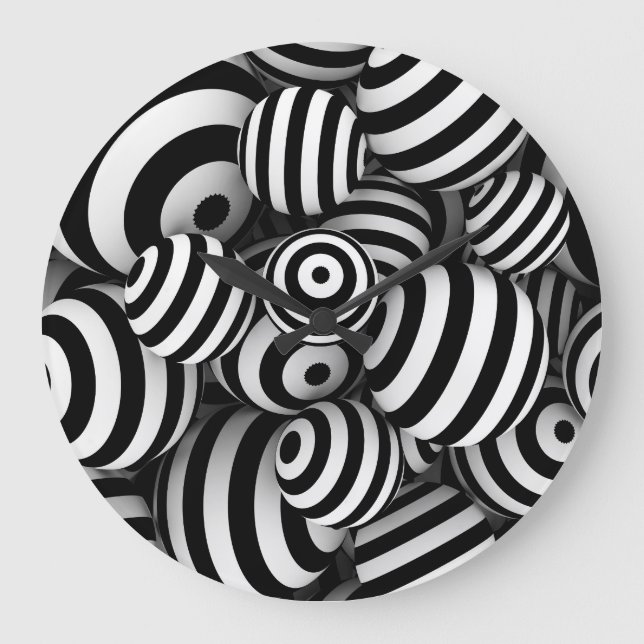 3D White Balls Black Lines Large Clock (Front)
