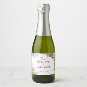 3D White Floral Burgundy Boho Wedding Welcome Sign Sparkling Wine Label