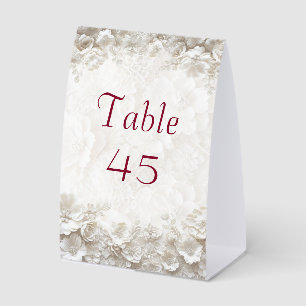 3D White Floral Burgundy Elegant Wedding RSVP Card